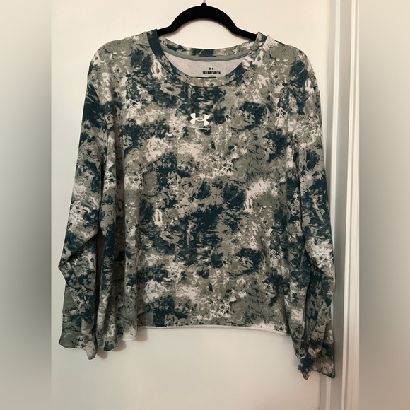 Under Armour Rival Terry Crew Sweatshirt Women's Plus 1X, Green Blue Lightweight - Picture 2 of 4